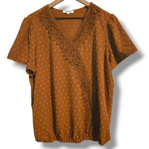 Kojooin blouse womens XL pullover short-sleeve v-neck textured elastic hem